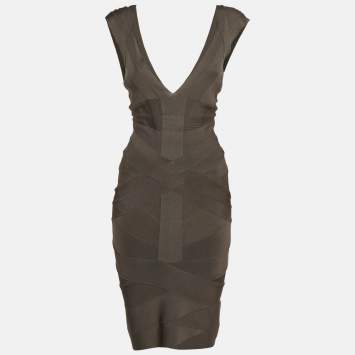 Pre Owned Herve Leger Grey Bandage Knit Mini Lane Dress S