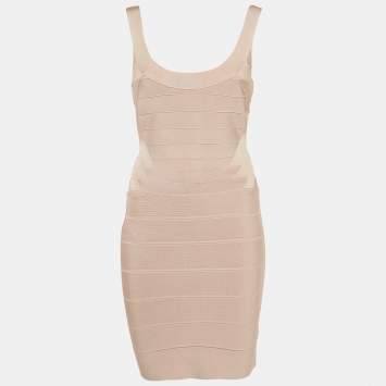 Herve Leger Bare Pink Bandage Knit Sleeveless Mini Dress M