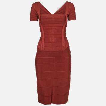 Herve Leger Burgundy Knit Bandage Mini Dress M