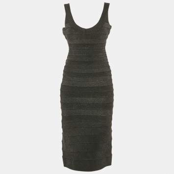 Herve Leger Black Textured Knit Sleeveless Bodycon Ebba Dress L