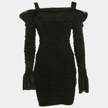 Herve Leger Black Patterned Knit Sleeveless Mini Dress S