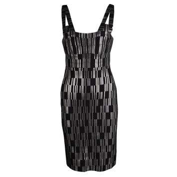 Pre Owned Herve Leger Black Foil Printed Jasmine Bandage Dress M