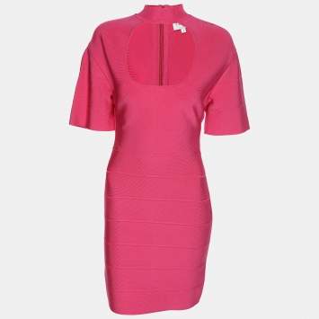 Herve Leger Pink Bandage Knit Cutout Bodycon Dress S
