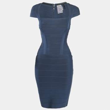 Pre Owned Herve Leger China Blue Bandage Mini Dress XS 