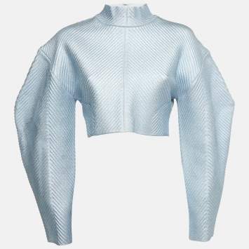 Pre Owned سويتر هيرفي ليغي برقبة مرتفعة محبوك لوريكس مزخرف أزرق كبير