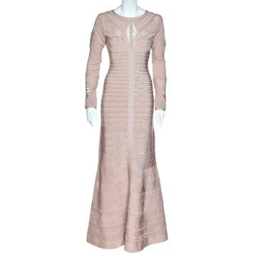Pre Owned Herve Leger Dusky Pink Crochet Detail Augustina Gown M