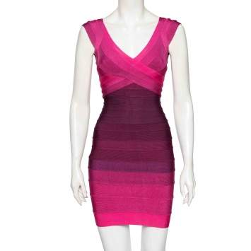 Pre Owned Herve Leger Pink Ombre Bandage Nannette Bodycon Dress S