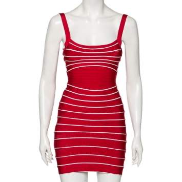 Pre Owned Herve Leger Red Bandage Julietta Bodycon Mini Dress XS