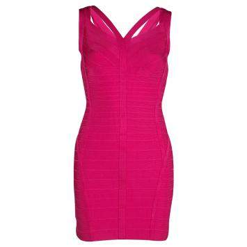 Pre Owned Herve Leger Pink Knit Sleeveless Bandage Dress S