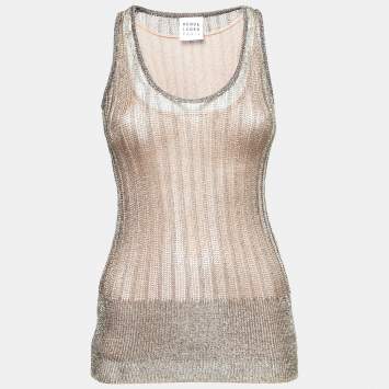 Pre Owned Herve Leger Gold Metallic Ribbed Knit Top S