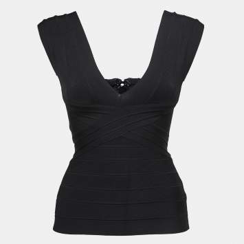 Pre Owned Herve Leger Black Knit Sleeveless Blouse S