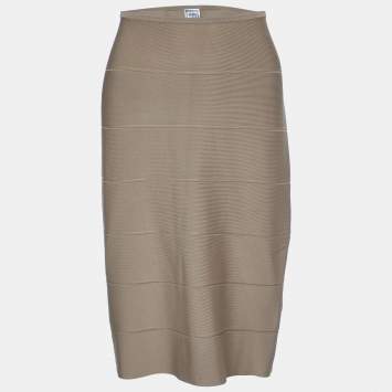 Pre Owned Herve Leger Vintage Beige Knit Skirt M