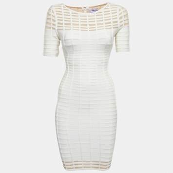 Pre Owned Herve Leger White Knit Gisele Bandage Midi Dress XS