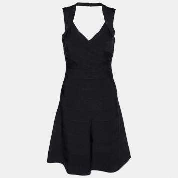Pre Owned Herve Leger Black Bandage Sleeveless Mini Dress M