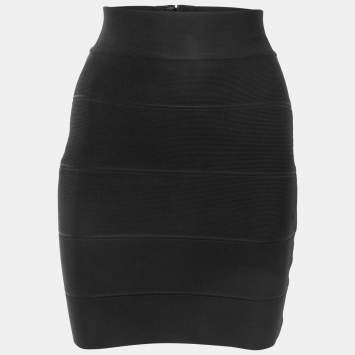 Pre Owned Herve Leger Black Knit Bandage Mini Skirt XXS