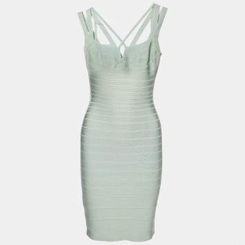 Pre Owned Herve Leger Light Green bandage Aqua Foam Dress S