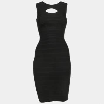 Pre Owned Herve Leger Black Knit Sleeveless Mini Bandage Dress XS