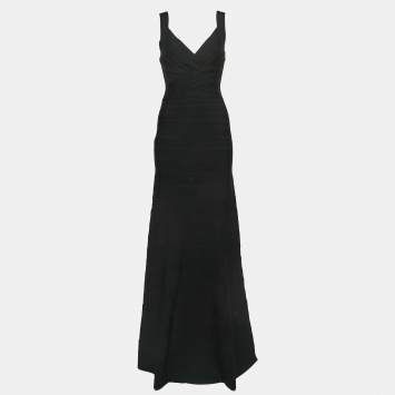 Pre Owned Herve Leger Black Bandage Knit Maxi Dress M