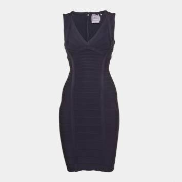 Pre Owned Herve Leger Navy Blue Knit Darby Bandage Dress S