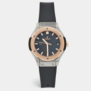 Pre Owned Hublot Black 18K Rose Gold Titanium Rubber Classic Fusion 581.NO.1480.RX Women's Wristwatch 33 mm