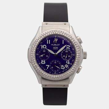 Hublot Customised Blue Diamond Stainless Steel Elegant MDM 1810.1 Automatic Men's Wristwatch 40 mm 
