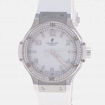 Pre Owned Hublot Big Bang 361.SE.2010.RW.1104 Quartz White Diamonds Stainless Steel Women's Wristwatch 38mm