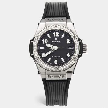 Pre Owned Hublot Big Bang One Click 465.SX.1170.RX.1204 Black Dial Resin Stainless Steel Rubber Diamond Women's Wristwatch 39 mm