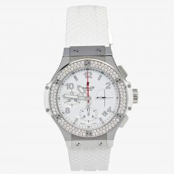 Pre Owned Hublot White Stainless Steel Diamond Rubber Big Bang 342.SE.230.RW.114 Women's Wristwatch 41 mm