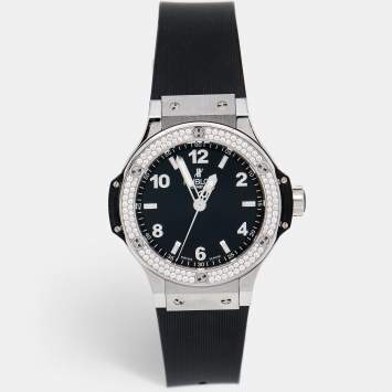 Pre Owned Hublot Black Stainless Steel Diamond Rubber Big Bang 361.SX.1270.RX.1104 Women's Wristwatch 38 mm