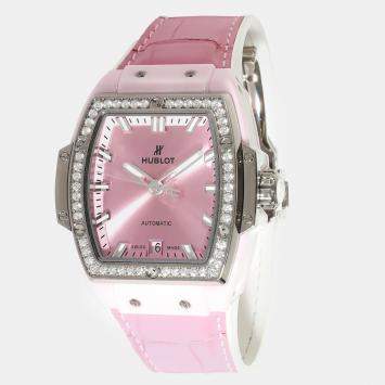 Pre Owned Hublot Pink Ceramic Diamond Spirit of Big Bang Automatic Women's Wristwatch 39 mm