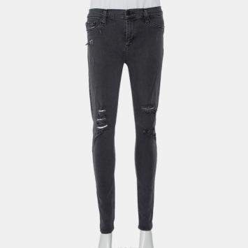 Pre Owned Hudson Dark Grey Denim Distressed Super Skinny Nico Jeans M
