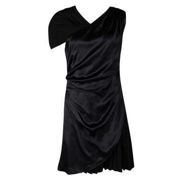 Pre Owned Hugo by Hugo Boss Black Silk Drape Detail Pleated Kareen Dress M