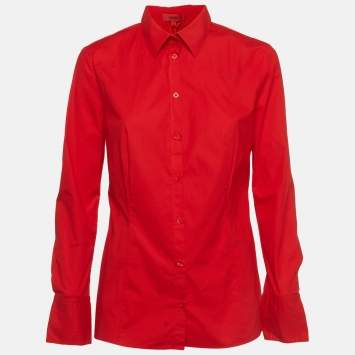 Pre Owned Hugo Boss Red Cotton Long Sleeve Shirt S