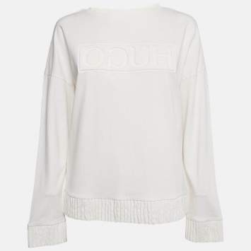 Pre Owned Hugo Boss Off-White Cotton HD Effect Logo Detail Sweatshirt M