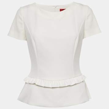 Pre Owned Hugo Boss White Crepe Peplum Top L