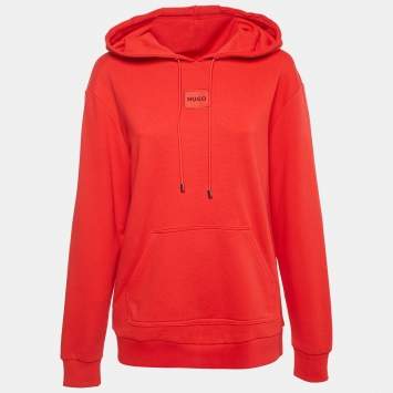 Hugo Boss Red Logo Applique Cotton Knit Hooded Sweatshirt S