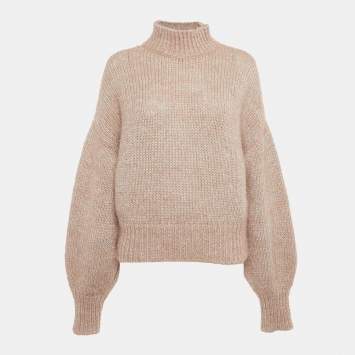 Pre Owned Hugo Boss Beige Lurex Knit Wool Blend High Neck Sweater S 