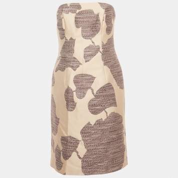 مملوكة مسبقًا فستان هوغو بوس بيج / بورجوندي بحمالات صغيرة ميني بحياكة متوسط