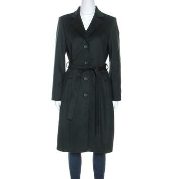 Pre Owned Boss By Hugo Boss Green Wool Belted Clairona Coat M