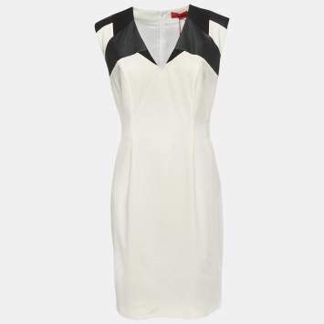 Pre Owned Hugo Boss Cream Crepe V-Neck Sleeveless Kilnea Dress M