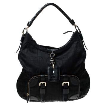 Pre Owned Hugo Boss Black Nylon and Leather Pocket Zip Hobo