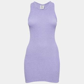 Pre Owned Hunza G Purple Patterned Knit Mini Dress XS 