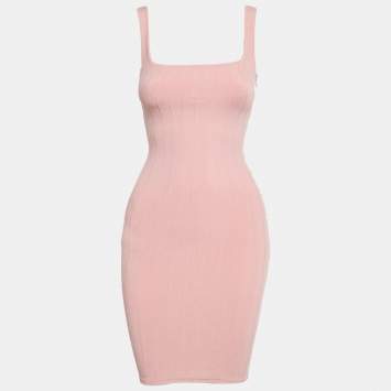 Pre Owned Hunza G Pink Stretch Knit Nile Mini Dress One Size 