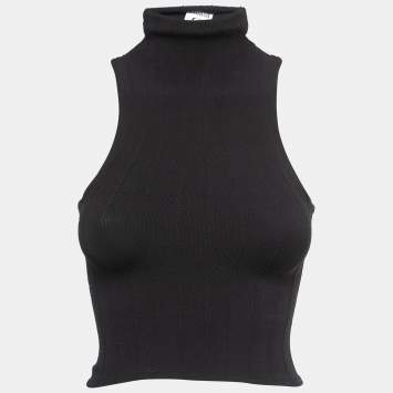 Pre Owned Hunza G Black Stretch Knit Halter Neck Top One Size