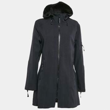 Pre Owned Ilse Jacobsen Navy Blue Technical Hooded Zip-Up Raincoat M