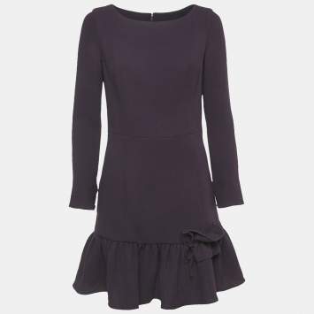 Pre Owned INGIE Paris Purple Crepe Wool Flounce Mini Dress XS