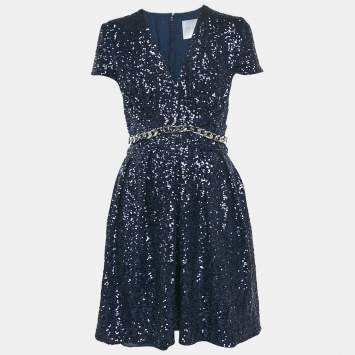 INGIE Paris Navy Blue Sequin V-Neck Mini Dress S
