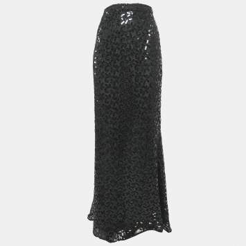 Ingie Paris Black Sequin Lace Maxi Bropai Skirt XL