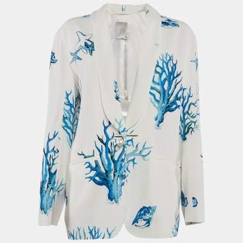 INGIE Paris White Coral Print Crepe Single Breasted Blazer S
