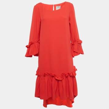 مملوكة مسبقًا INGIE Paris Red Sateen Gathered Short Dress M